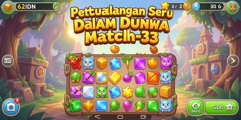 Tampilan gameplay <strong>62IDN</strong> yang penuh warna dan aksi mencocokkan permata.