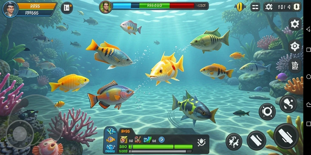 Tangkapan layar utama gameplay Tembak Ikan yang menampilkan aksi seru.