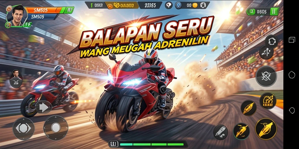 Screenshot SM605 menampilkan aksi balap yang mendebarkan dan grafis menarik.