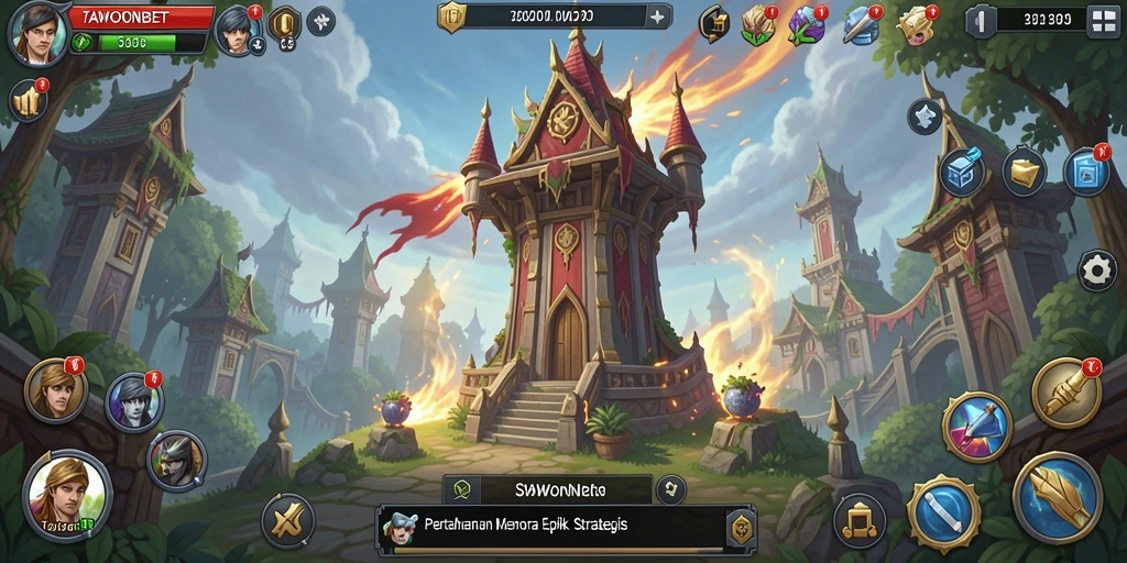 Tampilan gameplay seru Tower Defense dalam TAWONBET yang menantang.